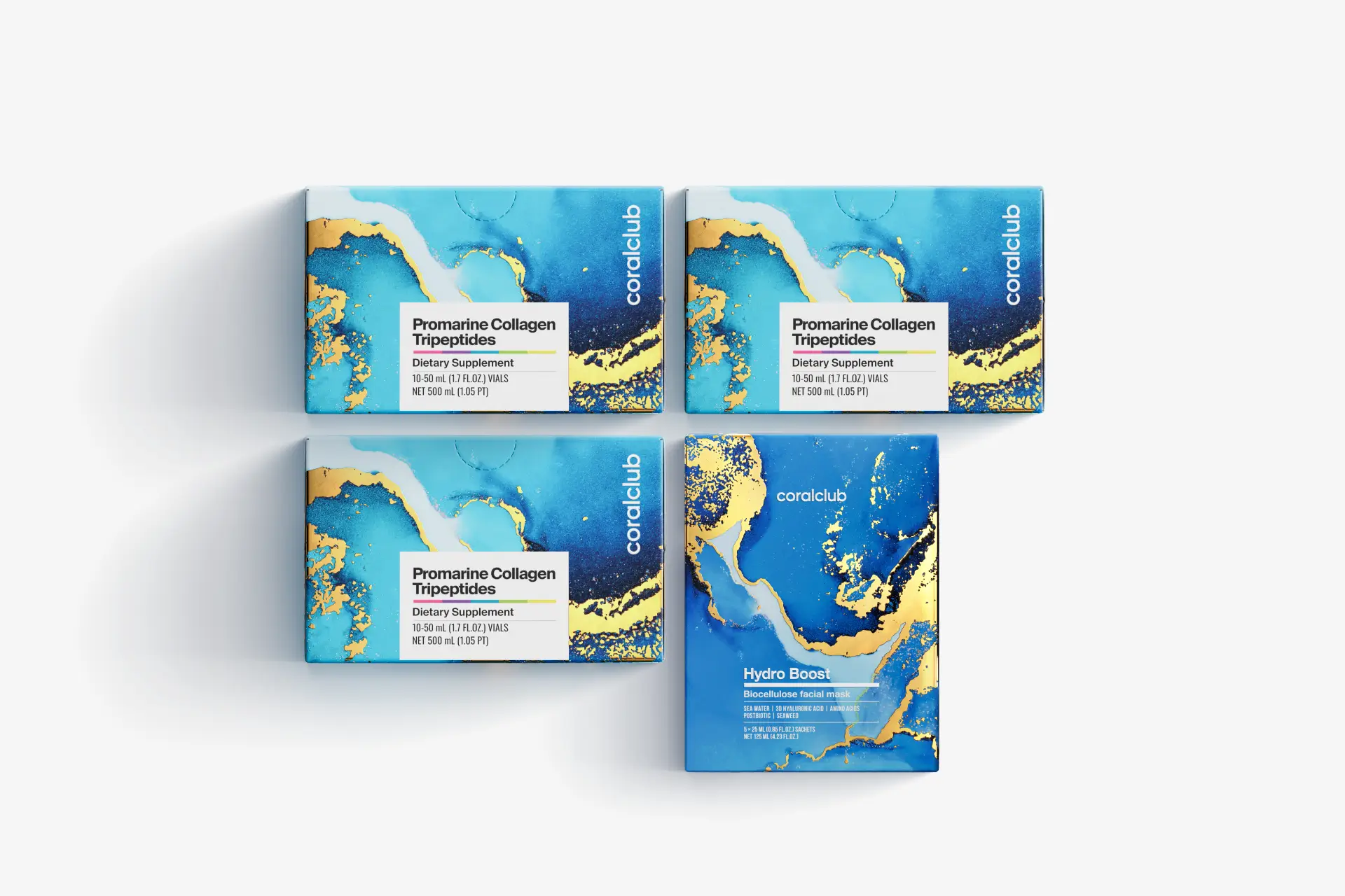 Pack Promarin Collagen Tripeptides (curso de 1 mes) y mascarillas faciales de biocelulosa Hydro Boost (5 sobres)