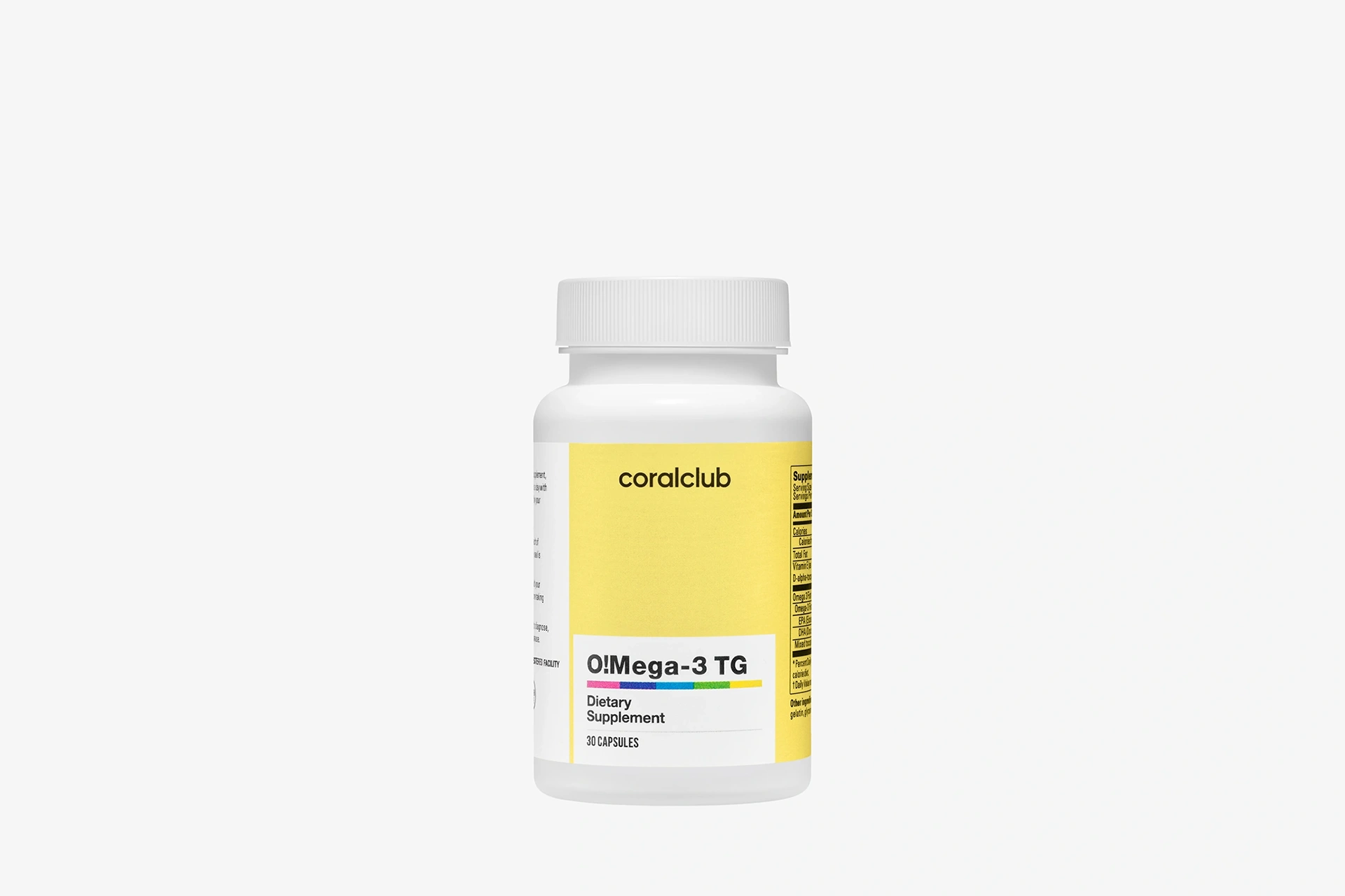 O!Mega-3 TG – complemento alimenticio. Peso neto: 42,3 g.